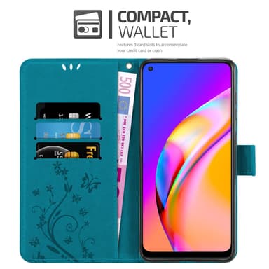 Oppo A94 5G lommebokdeksel Blomster (blå)