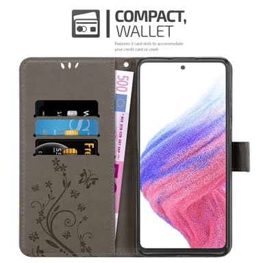Samsung Galaxy A53 5G lommebokdeksel Blomster (grå)