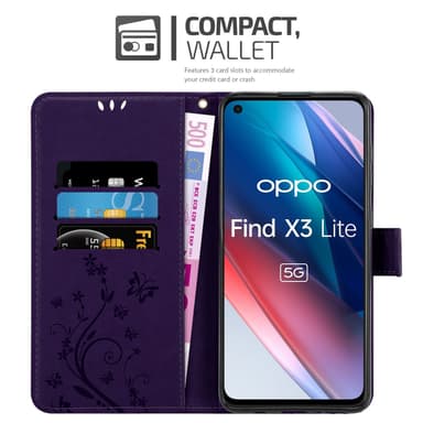 Oppo FIND X3 LITE lommebokdeksel Blomster (lilla)