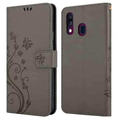 Samsung Galaxy A40 lommebokdeksel Blomster (grå)