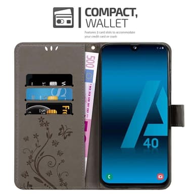 Samsung Galaxy A40 lommebokdeksel Blomster (grå)
