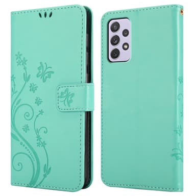 Samsung Galaxy A73 5G lommebokdeksel Blomster (turkis)