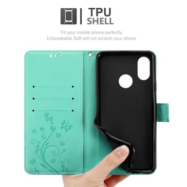 Xiaomi Mi 8 lommebokdeksel Blomster (turkis)
