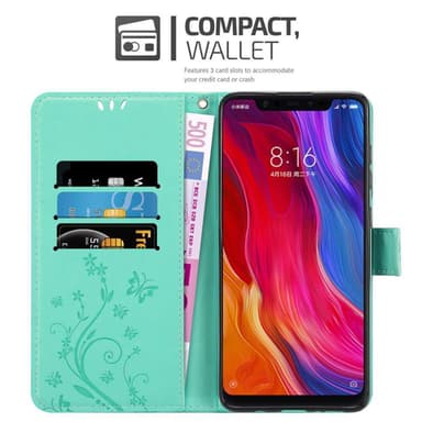 Xiaomi Mi 8 lommebokdeksel Blomster (turkis)