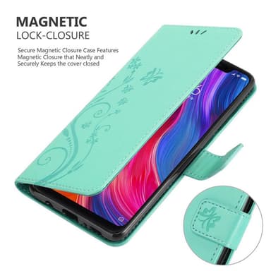 Xiaomi Mi 8 lommebokdeksel Blomster (turkis)
