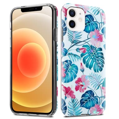 iPhone 12 / 12 PRO lommebokdeksel Blomster (hvit)