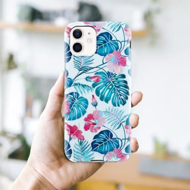 iPhone 12 / 12 PRO lommebokdeksel Blomster (hvit)