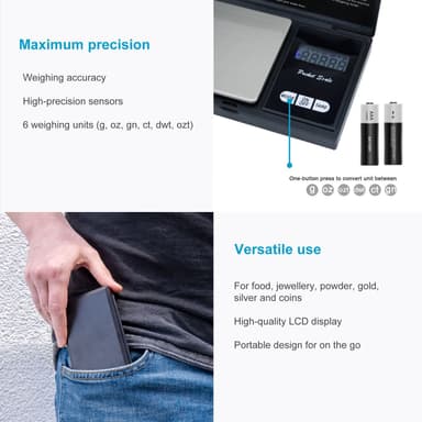 Precision-vekt 500 g digital lommevekt (svart)