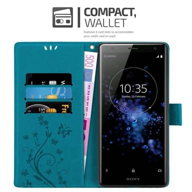Sony Xperia XZ2 lommebokdeksel Blomster (blå)