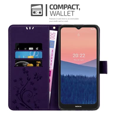 Nokia C21 lommebokdeksel Blomster (lilla)