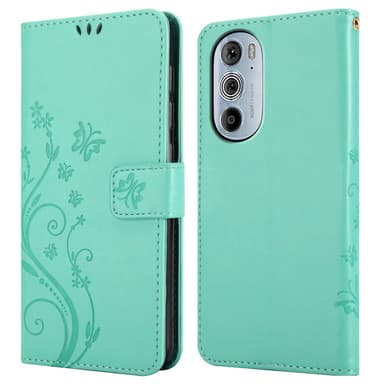 Motorola EDGE+ lommebokdeksel Blomster (Turkis)