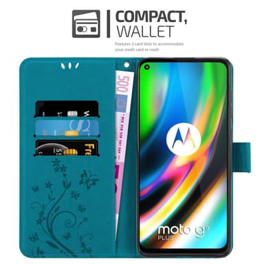 Motorola MOTO G9 PLUS lommebokdeksel Blomster (Blå)