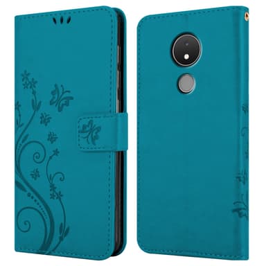 Nokia C21 lommebokdeksel Blomster (blå)