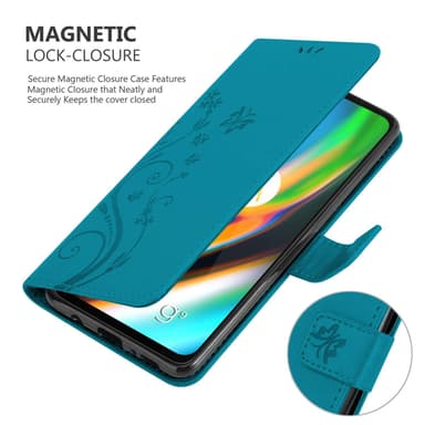 Motorola MOTO G9 PLUS lommebokdeksel Blomster (Blå)