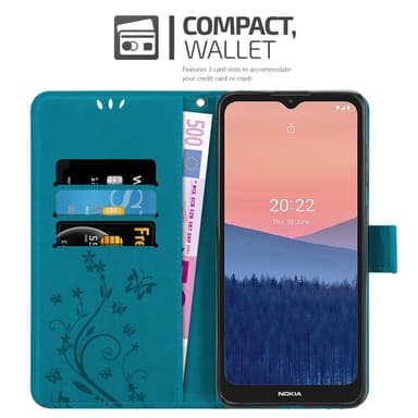 Nokia C21 lommebokdeksel Blomster (blå)