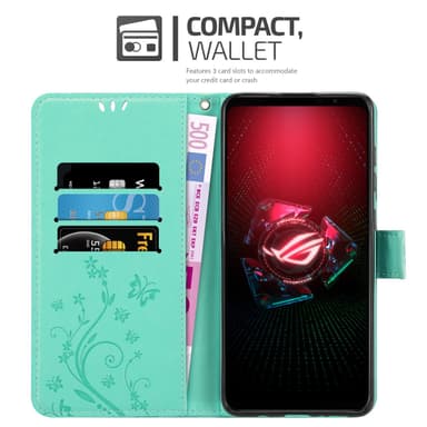 Asus ROG Phone 5 lommebokdeksel Blomster (turkis)