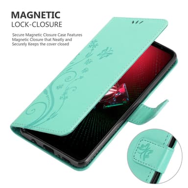 Asus ROG Phone 5 lommebokdeksel Blomster (turkis)