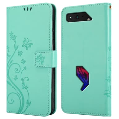 Asus ROG Phone 5 lommebokdeksel Blomster (turkis)
