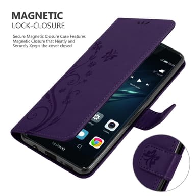 Huawei P9 PLUS lommebokdeksel Blomster (lilla)