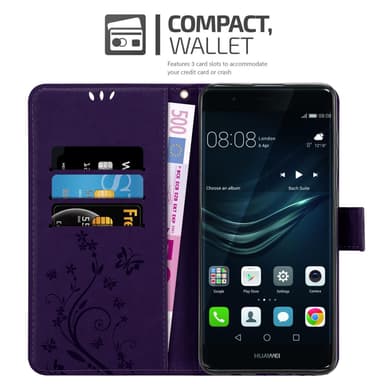 Huawei P9 PLUS lommebokdeksel Blomster (lilla)