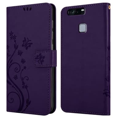 Huawei P9 PLUS lommebokdeksel Blomster (lilla)