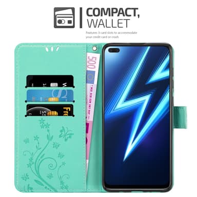 Realme 6 PRO lommebokdeksel Blomster (turkis)