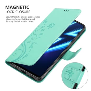Realme 6 PRO lommebokdeksel Blomster (turkis)