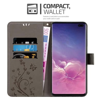 Samsung Galaxy S10 PLUS lommebokdeksel Blomster (grå)