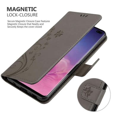 Samsung Galaxy S10 PLUS lommebokdeksel Blomster (grå)