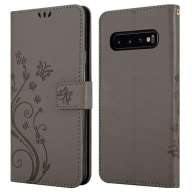 Samsung Galaxy S10 PLUS lommebokdeksel Blomster (grå)