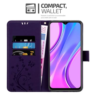 Xiaomi RedMi 9 lommebokdeksel Blomster (Lilla)