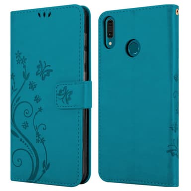 Huawei Y9 2019 lommebokdeksel Blomster (blå)