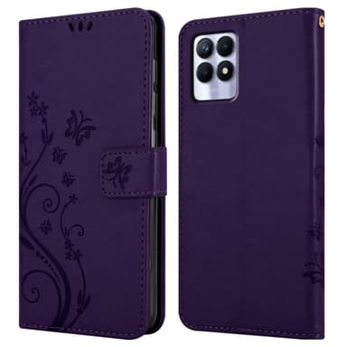 Realme 8i / Narzo 50 4G lommebokdeksel Blomster (lilla)