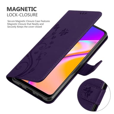 Oppo A94 5G lommebokdeksel Blomster (lilla)