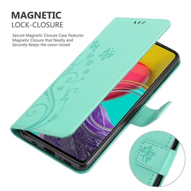 Samsung Galaxy M53 5G lommebokdeksel Blomster (turkis)