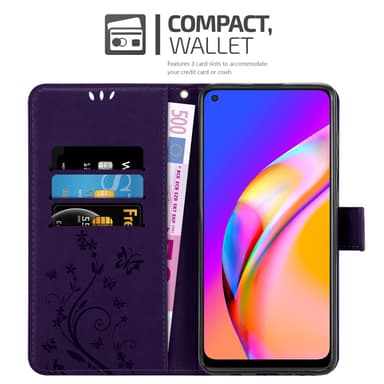 Oppo A94 5G lommebokdeksel Blomster (lilla)