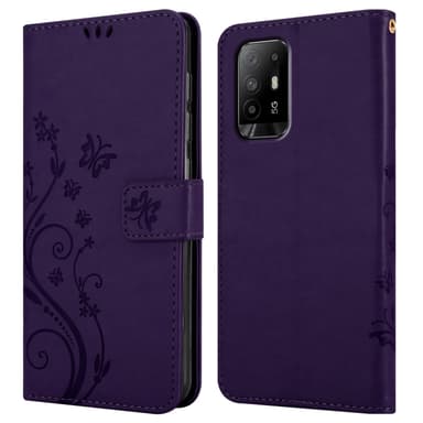 Oppo A94 5G lommebokdeksel Blomster (lilla)