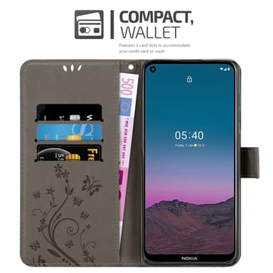 Nokia 5.4 lommebokdeksel Blomster (grå)