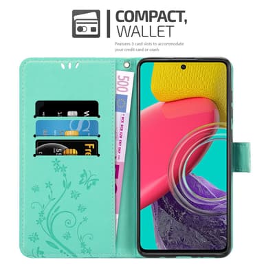 Samsung Galaxy M53 5G lommebokdeksel Blomster (turkis)