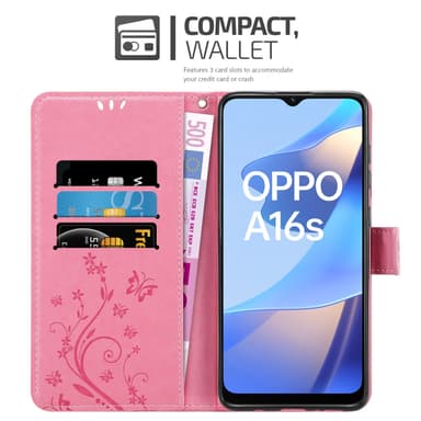 Oppo A16s / A54s lommebokdeksel Blomster (rosa)