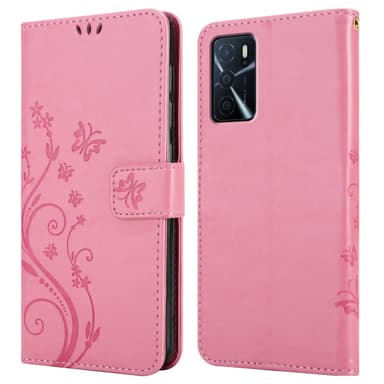 Oppo A16s / A54s lommebokdeksel Blomster (rosa)