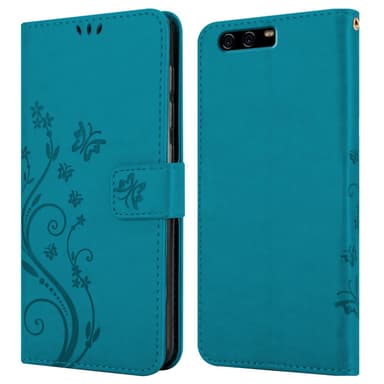 Huawei P10 lommebokdeksel Blomster (blå)