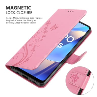 Oppo A16s / A54s lommebokdeksel Blomster (rosa)