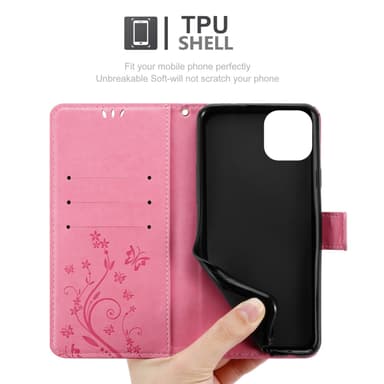 iPhone 14 PLUS lommebokdeksel Blomster (rosa)