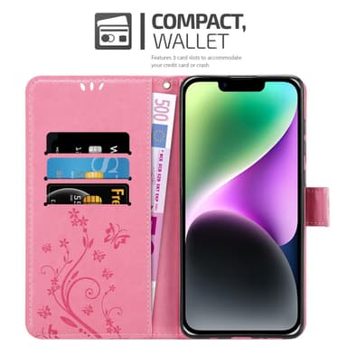 iPhone 14 PLUS lommebokdeksel Blomster (rosa)
