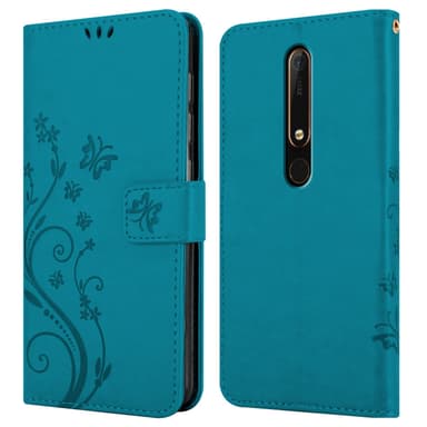 Nokia 6.1 lommebokdeksel Blomster (blå)
