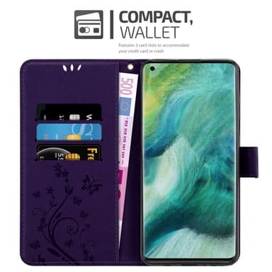 Oppo FIND X2 lommebokdeksel Blomster (Lilla)