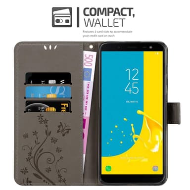 Samsung Galaxy J6 2018 lommebokdeksel Blomster (grå)