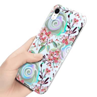 iPhone XR lommebokdeksel Blomster (hvit)