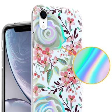 iPhone XR lommebokdeksel Blomster (hvit)